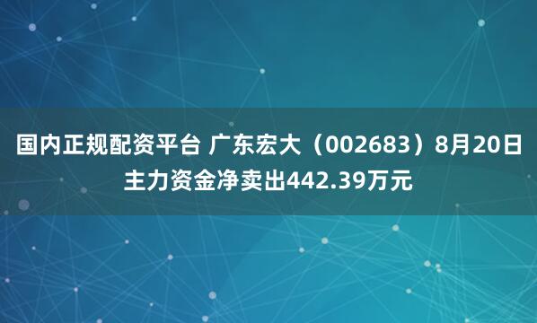 国内正规配资平台 广东宏大（002683）8月20日主力资金净卖出442.39万元